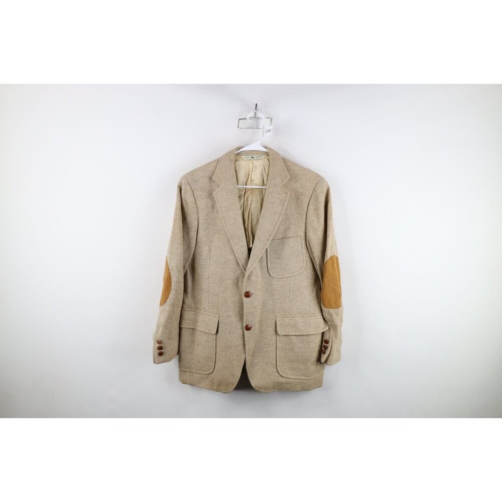 Vtg 70s 80s Lacoste Mens 40R Wool Tweed Suede Elbow Patch Blazer Suit Jacket USA